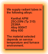 Thermalloys Radiant tubes